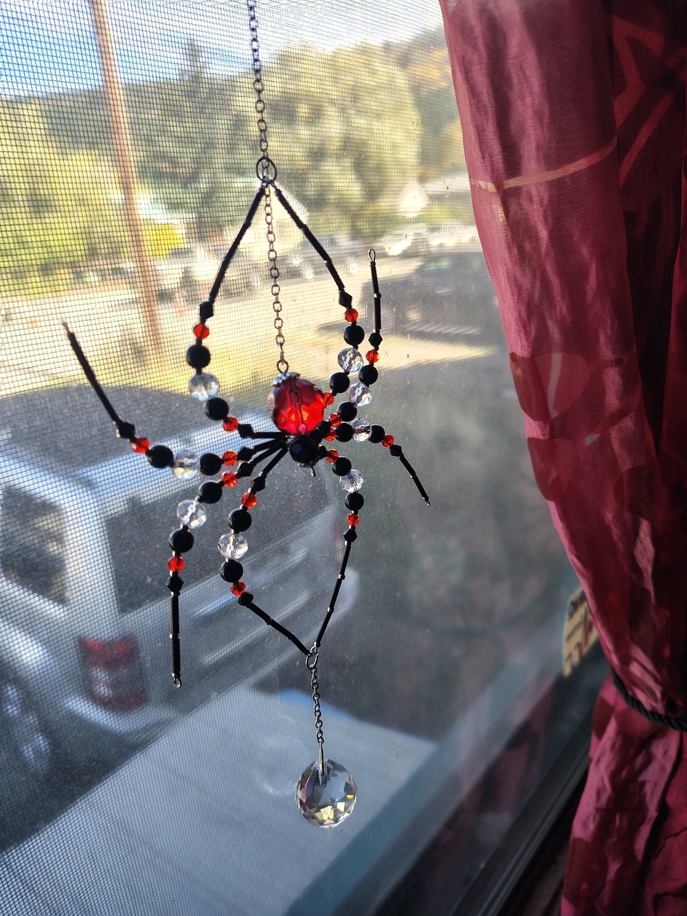 New Handmade Crystal Beaded Spider Suncatcher Prism Gothic Decor